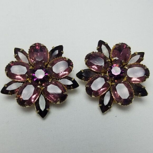 Vintage Dark Purple Rhinestone Cluster Marquise Oval Stones, Flower Shape - Picture 2 of 6